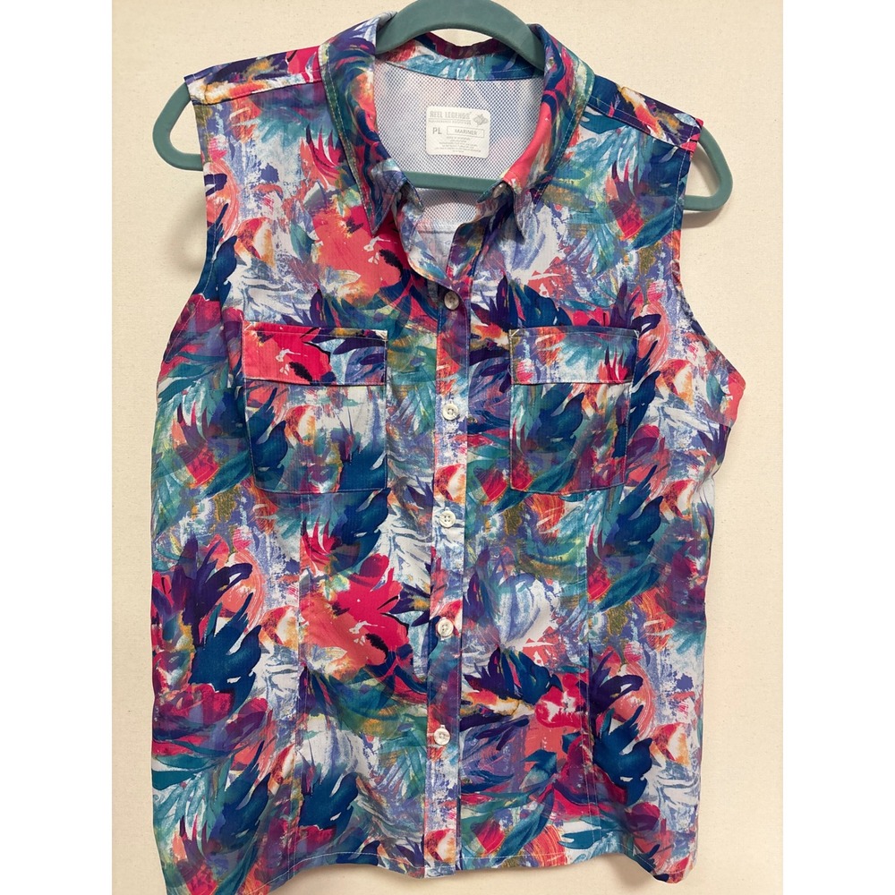 Reel Legends Mariner Women PL Sleeveless Fishing Shirt Floral Button Up Vent